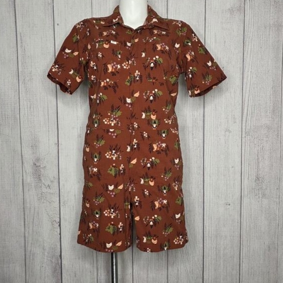 Duluth Trading Co Pants - Brown Floral Short Sleeve Romper